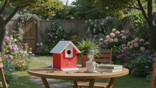 Water Proof Window View Bird House for Outside with 2 Powerful Hooks,Vinyl Birdhouse for Viewing Inside, Multifunctional Entrance For Various Birds 1.25" + 1.5" Hole, 10 Years Performance (Red）