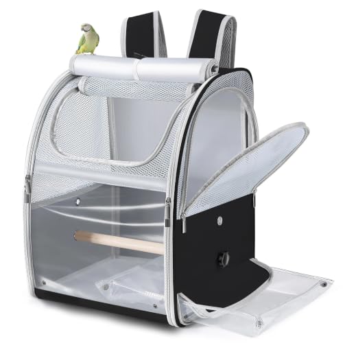 Sanmoncare Bird Backpack Carrier, Water Repellent Fabric Cockatiel Travel Bag with Stand, Lightweight and Portable Travel Cage for Parrot, Bird Travel Carrier, Black - color: Black