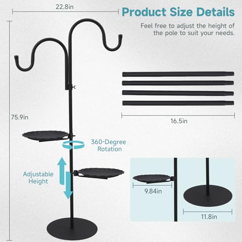 74" Shepherd's Hook Stand Plant，Wind Chime Hanger Stand, Bird Feeder,Waterproof Metal & Adjustable-Height Standing Pole Holder for Lantern and Wreath, Indoor & Outdoor