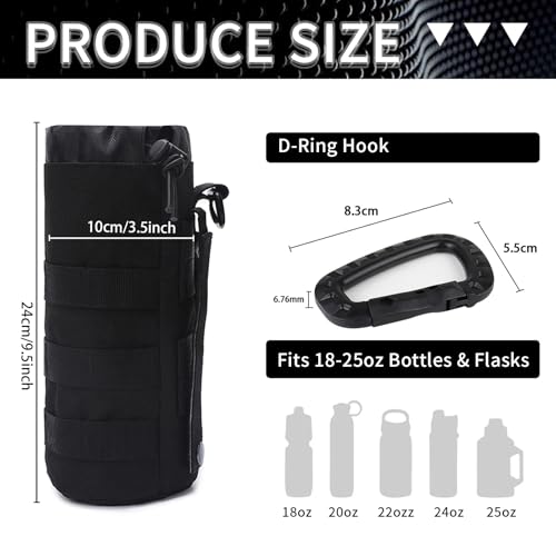 Tactical Water Bottle Pouch, Anti-Swing, MOLLE Belt Loop, 18-25oz | 3-Way Attach: MOLLE, Belt & D-Ring | 1000D Nylon | Mesh Drain Bottom | For Hiking, Hunting, Camping - color: Black