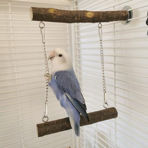 Bird Swing Parrot Perch Stand, Natural Wood Parrot Cage Toys | For Parakeet Cockatoo Budgie Lovebirds Cockatiel, Small Animal