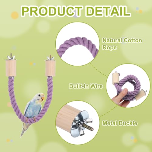 Bird Rope Perch Swing, Stand Rope Perch Standing Pole Accessory Climbing Swing Paw Grinding 15 Inch, (Purple) Intended for Parrot/Parakeet/Budgies/Cockatiels/Lovebirds - color: Purple, size: 15 Inch