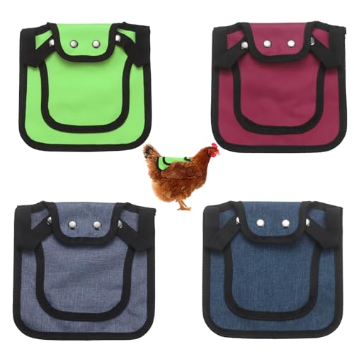 M METERXITY 4-Pack Chicken Saddle for Hens, 9.8 Inch Canvas Chicken Apron Back Protector with Adjustable Strap for Protecting Bird Back Feathers, Poultry Saver [Mixing 4 Styles B] - color: Neon Green/Burgundy/Lavender/Navy Blue