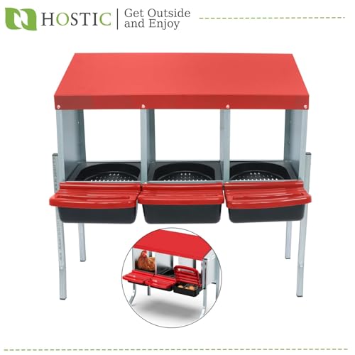 HOSTIC Red Chicken Nesting Box for Laying Egg | with 3 Compartment and Metal Legs Chicken Egg Laying Box with Lid Cover