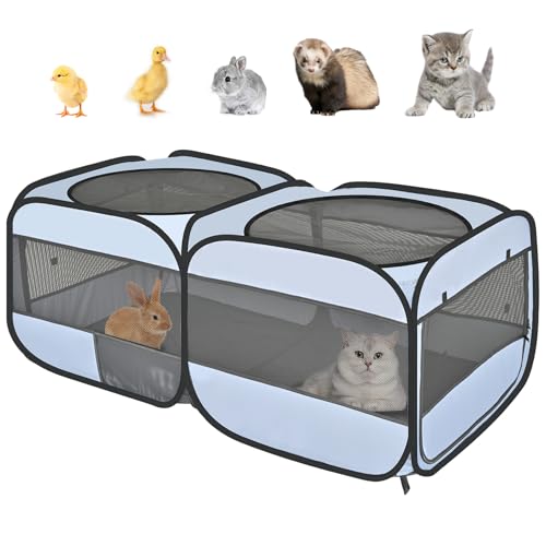 Pet Playpen Pop up Small Pet Cage Enclosure Tent Chick Run Brooder Coop Foldable Kennel for Kitten Ferret Puppy Guinea Pig Rabbit Hamster Chinchillas(No Divider, Unified Space) - color: Grey, size: S, 46.5"L x 24"W x 17.5"H