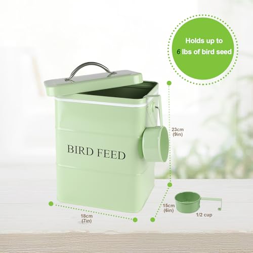 Bird Seed Storage Container Airtight,5~6LB Metal Bird Food Container with Scoop,Wild Bird Seed Tin for Storing Sunflower Seed-Ideal for Outdoor or Indoor-Squirrel proof -Green - color: Green