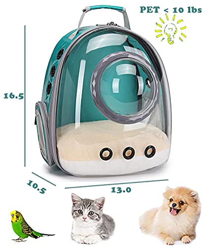 Bubble Cat Carrier Backpack Transparent Pet Carrier Backpack for Small Puppy and Bunny (Green, Backpack) - color: Green
