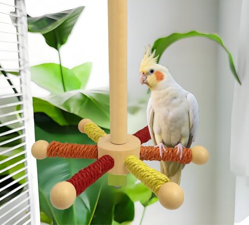 Rotating Bird Perch Toy, Spinning Bird Cage Accessories Stand for Parakeet - color: Yellow