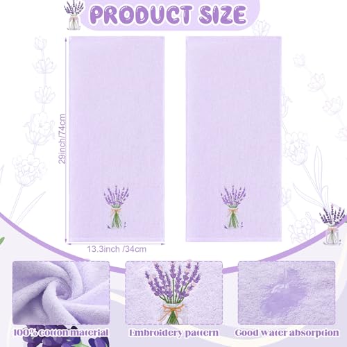 SmoothNovelty 2 Pcs Lavender Hand Towels Purple Bathroom Decor 14x29 Inch Embroidered 100% Cotton Soft Absorbent Spring Summer Decorative Hand Towels for Bathroom Kitchen - style: Lavender