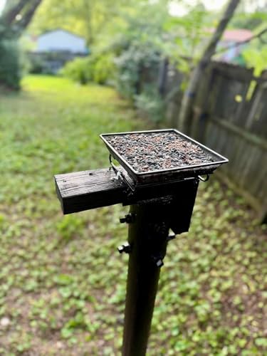 8" x 8" Railing Bird Feeder Tray for Balcony/Deck/Porch Platform Bird Seed Tray with 2 Elastic Rope Ground Mesh for Garden Backyard Outside Wild Birds or Squirrels