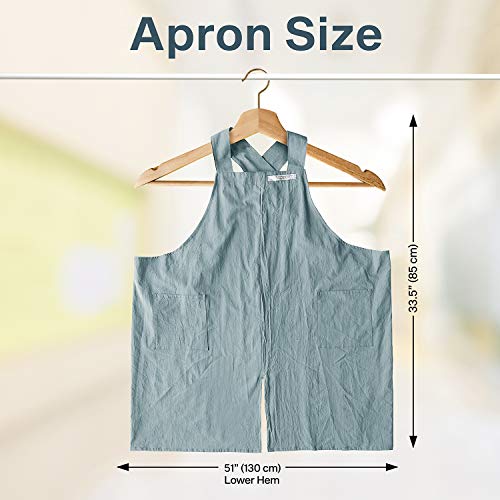 Cotton Aprons for Women and Men | Cross-Back Apron with Pockets - color: Light Blue