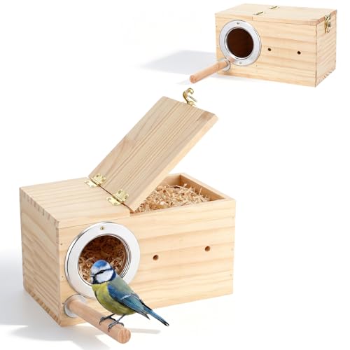 2 Pack 7.9x4.7x4.7 Inches Parakeet Nest Box Natural Wood Bird Nesting Box for Budgie Lovebirds Cockatiel Parrots Mating Aviary