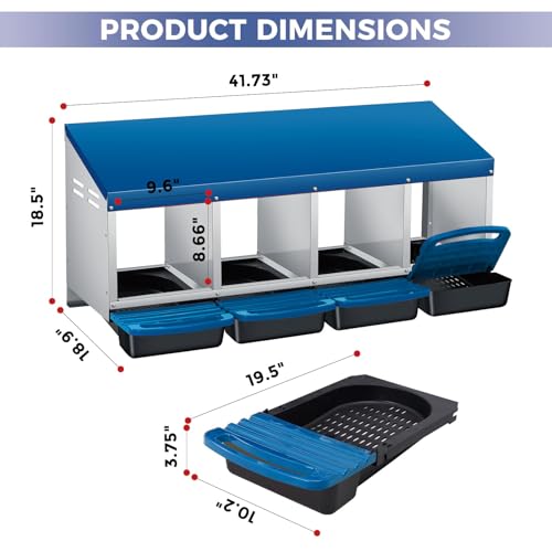 4 Hole Chicken Nesting Boxes, Weatherproof Galvanized Steel Chicken Egg Laying Box with Automatic Rollout Egg Collection, 2-in-1 Handle Perch, Easy Clean & Quick Assemble for Chicken Coop - color: Blue, size: 4 holes