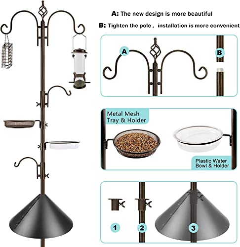 Bird Feeding Station Kit with Squirrel Baffle and Suet Cage Wild Bird Feeder Kit with Mesh Tray, Fruit Hook, and Double W Hook for Attracting Wild Birds - size: 17" L x 17" W x 91" H