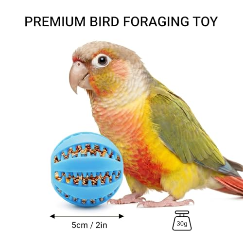 4 Pcs Silicone Bird Foraging Toys, Treat Dispenser Balls with Flexible Gaps for Conures, Parakeets and Cockatiels, Easy to Clean Pet Enrichment Feeder, Red Blue Yellow Green, 2x2 Inches