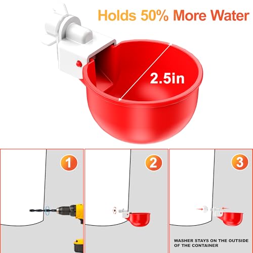 Automatic DIY Chicken Water Cup, Chicken Waterer Cups 6 Pack | Chicken Flock Waterer Cups with 3/8'' Hole Saw for Bucket, Trough, Easy Install