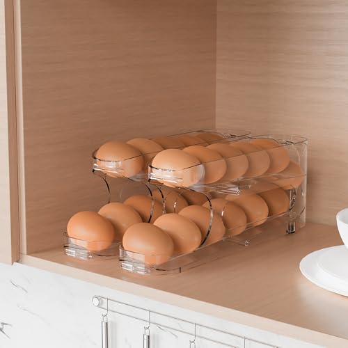 Egg Holder for Fridge, FIFO Egg Roller for Eggs 12 Count, Clear | Auto Rolling Egg Storage Organizer Container, Dispenser for Refrigerator, Space Saving - size: 1 Pack