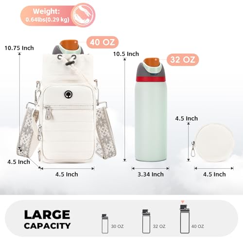 Water Bottle Carrier bag with Strap Phone Pocket for Walking, Hiking, Cycling - color: 6-Beige1, size: 32oz-40oz