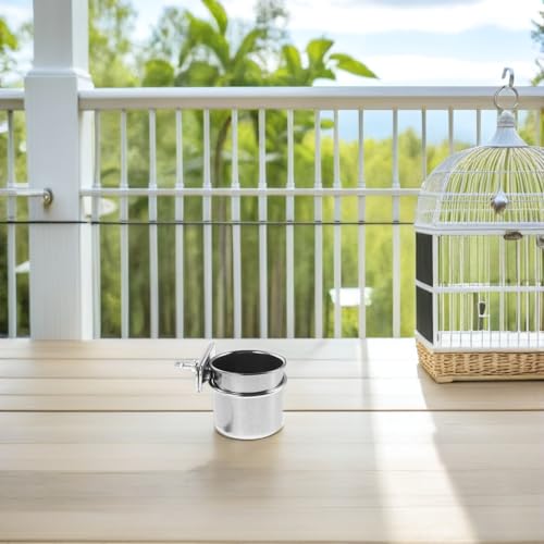 Yardwe 2pcs Stainless Steel Bird Food Bowl Clamp Holders with Hanging Feeders for Parrot Cage, Small 4.4cm 5.5cm Feeding Dish Cups Suitable for Cockatiel Budgie Parakeet