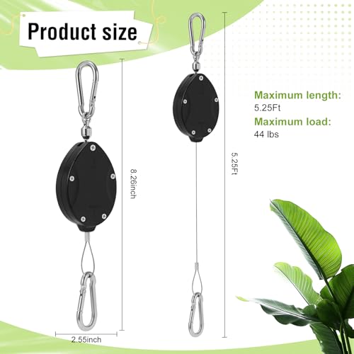 Plant Pulleys for Hanging Plants, Heavy Duty Retractable Hangers, 304 Stainless Steel Rope, Auto Plant Holder, Adjustable Climbing Hook for Garden Baskets Watering, or Bird Feeders (Black-6) - color: Black-6
