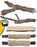 Bissap 5PCS Large Bird Perch Stand, Natural Wood Pole Standing Paw Grinding Fork Parrot Cage Branch with Rope for Macaw African Grey Amazon Pet Medium Large Birds Cage Accessories