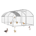 Large Metal Chicken Coop Run with Roosting Perch | Dome roof walk-in poultry cage with waterproof UV-resistant cover, 10' W x 19.7' L x 6.4' H outdoor run - size: 236.4"L x 117.6"W x 76.8"H