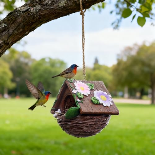 Garden Hanging Bird Feeder Decorative Birdhouse Waterproof Resin Wild Bird Feeder Outdoor Garden Ornament Bird Watching Feeding Gift Bird Feeder Bird Nest Patio Lawn Art Garden Decoration - color: Design-2