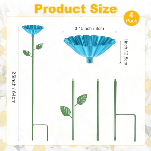 M METERXITY 4-Pack Bee Watering Station, 64cm/25 Inch Iron Bee Bath for Garden Water Feeder, Colorful Butterfly Bath Bowl for Outdoor/Garden/Yard Decor [Blue] - color: Blue