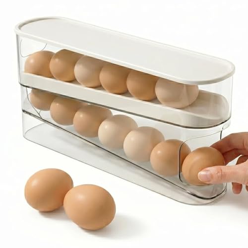 Auto Rolling Egg Dispenser for Refrigerator, Space-Saving Fridge Egg Organizers and Storage with Lid, Egg Tray for Countertop, Kitchen & Outdoor Use
