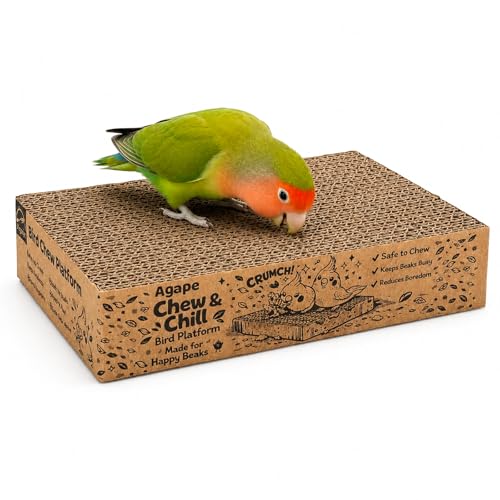 Agape Shreddable Bird Cardboard Platform, Natural Parrot Chew Toy and Perch | Safe Cage Mounted Paper Toy Accessory for Budgies, Lovebirds, Quakers, Cockatiels & Conures, Supports Beak & Foot Health - size: Medium