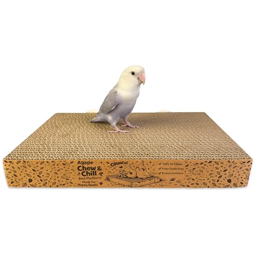 Agape Shreddable Bird Cardboard Platform, Natural Parrot Chew Toy and Perch | Safe Cage Mounted Paper Toy Accessory for Budgies, Lovebirds, Quakers, Cockatiels & Conures, Supports Beak & Foot Health - size: Large