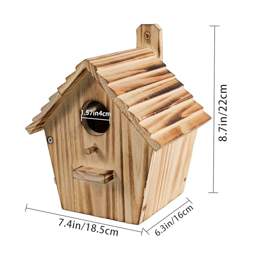 Bird Houses - Wooden Bird House for Outside with Pole - 1-1/2 Inch Entrance Hole for Bluebirds, Wrens, Chickadees, and Tree Swallows - Hanging Birdhouse for Garden