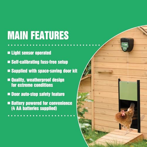 Brinsea ChickSafe Eco Light-Sensing Automatic Chicken Coop Door Kit | 50+ years of trusted care! Easy-setup opener with anti-pinch 2-stage aluminum door keeps your flock safe in any weather - style: Light Sensor