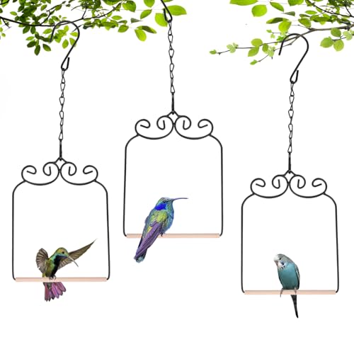 3PK Metal Frame Hummingbird Swings and Perches with Wooden Dowel Black Bird Swing Outdoor Bird Perch Humming Bird Swing (3PK) - style: 3PK