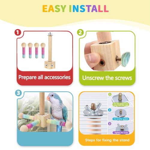 Birds Toy, 360° Interactive Rotating Bird Perch, Wooden Rotating Stand Toy, Bird Cage Accessories for Small & Medium Parrots, Parakeets, Cockatiels, Lovebirds, Budgies - color: Brown