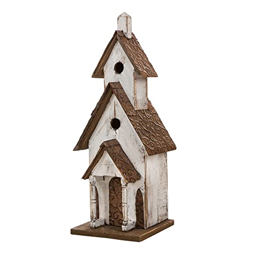 Glitzhome Rustic Hand Painted Wooden Church Birdhouse, Extra-Large 23.62" H Hanging Bluebird Houses for Outside, Decorative Bird House for Yard and Garden Decoration - color: Washed White