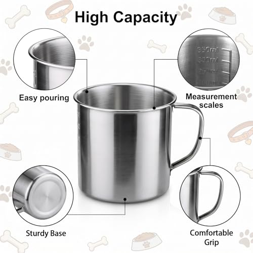 350 ML Dog Food Measuring Scoop 1.5 Cup Stainless Steel Measuring Cups with Handle Durable Pet Food Scoop 1.5 Cup Dog Foods Scoops for Dogs, Cats, Birds, Rabbits for Dry Foods & Treats