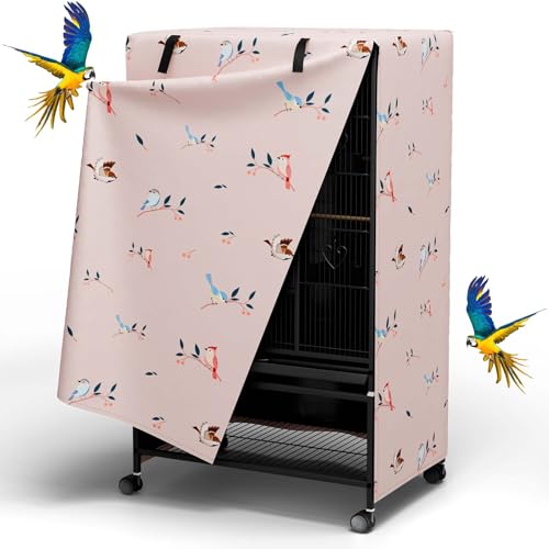 Tchvt Ultra Blackout Birdcage Cover, Max Light Blocking for Night Fright | Good Night,210D Oxford, Breathable, Machine Washable, Zipper Panel, Fits 19-38" Tall Cages,Calming Dark for Birds,Bird Design - color: Bird Designs, size: M-26x19x40 inch