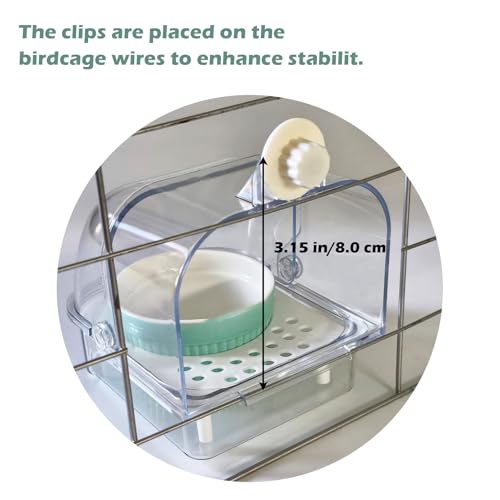 Bird Cage Feeder with Ceramic Bowl,2 in 1 No Mess Bird Feeder and Transparent Parakeet Bathtub with Bottom Drawer Hanging Tube Shower Box for Birds Budgies Parakeet Small Parrot Cockatiels - color: 【Transparent】