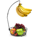 Fruit Basket for Kitchen Counter - Fruit Bowl with Banana Hanger, Rust-Proof Metal Frutero Produce Fruit Holder for Kitchen