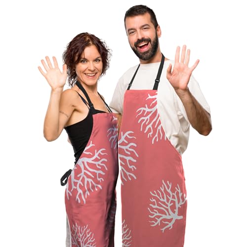 Chef Apron for Women Beach Coral Funny Aprons for Men for Kitchen Cooking Restaurant BBQ Painting Crafting 27” (W) x 31” (H), Waterproof Aprons - color: Beach Coral