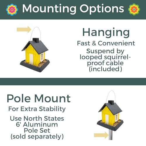 North States Village Collection - Fiesta Yellow Cottage Bird Feeder: Hanging Bird Feeder for Outdoors, Holds 5 Pounds of Seed - color: Fiesta Yellow
