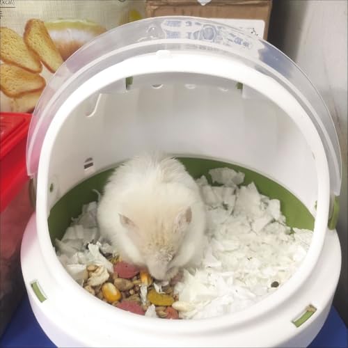 Portable Pet Travel Carrier with Water Bottle, Safety Lock, 6.3 inch Diameter, White and Green, Small Animal Transport Case for Hamster, Turtle, Bird