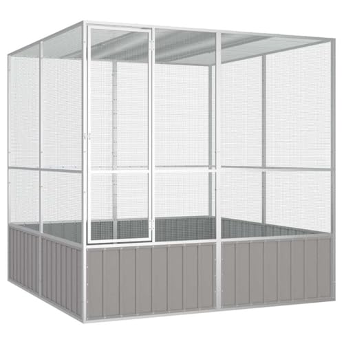 vidaXL Bird Cage Gray 84.1"x85.6"x83.3" Galvanized Steel | Made to withstand the weather, Protects from rain, snow, and UV rays, Keeps your pets securely inside