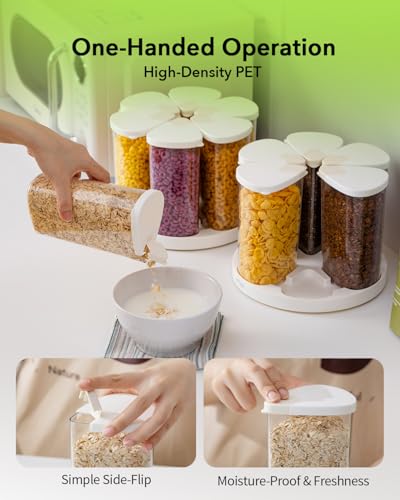 Rotating Food Storage Containers Set of 6, 23oz (690ml) Clear PET Jars with Dual Pour Lids, 360° Lazy Susan Pantry Organizer for Snacks, Cereal, Nuts, Oats & Dry Foods, Kitchen Grain Dispenser - color: 690ML*6