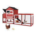 Large Chicken Coop with Run for 4-6 Chickens, Mobile Chicken Coop with Wheels & Handle, Outdoor Wooden Hen House with Nesting Box, Removable Tray, Waterproof Roof, Easy Clean Poultry Cage-Red