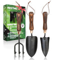 RESTMO Gardening Tools Set, 3-in-1, Carbon Steel, Wooden Handle, Brown | Heavy duty gardening tools kit. Includes trowel, transplanter, cultivator. Ergonomic wooden handle. Ideal gardening gifts. - size: Gardening Tool Set