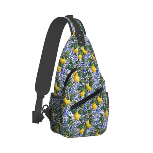 Lemon Tile Sling Bag for Women, Crossbody Bag Watercolor Sling Backpack for Men, Casual Shoulder Bags Lightweight Gym Outdoor Sports Travel Hiking Fishing Daypack - color: Lemon Tile