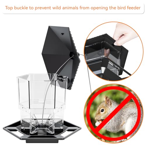 Hanging Bird Feeder for Outdoors,Large Hopper Squirrel Proof Birdfeeder for Cedar,Red,Cardinal,Blue Jay and Wild Birds,Easy to Feel Birdhouse & Bird Seed Feeder & Gazebo for Outside,Tree,Black
