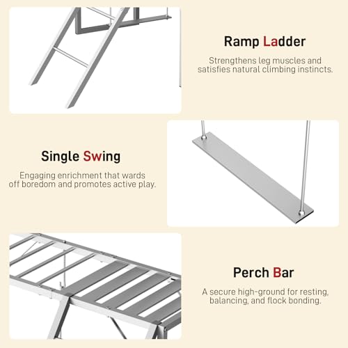 Metal Chicken Perch with Swing & Ladder for Coops or Runs, Gray | Rustproof Roosting Bars, Chicken Coop Accessories for Outdoor Chicken Playground & Jungle Gym to Keep Flock Happy and Active - color: Gray